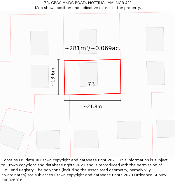 73, GRAYLANDS ROAD, NOTTINGHAM, NG8 4FF: Plot and title map