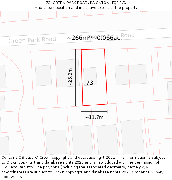 73, GREEN PARK ROAD, PAIGNTON, TQ3 1AY: Plot and title map