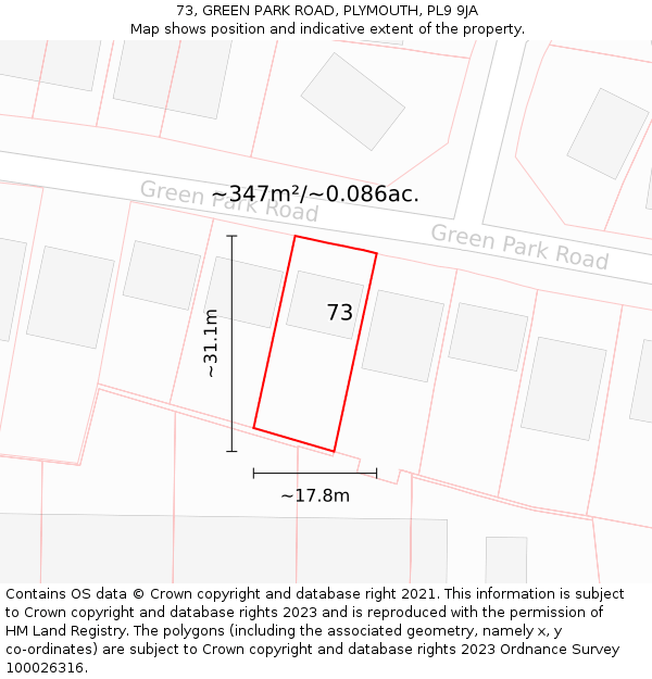 73, GREEN PARK ROAD, PLYMOUTH, PL9 9JA: Plot and title map