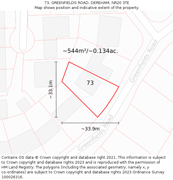 73, GREENFIELDS ROAD, DEREHAM, NR20 3TE: Plot and title map