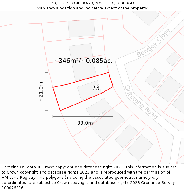 73, GRITSTONE ROAD, MATLOCK, DE4 3GD: Plot and title map