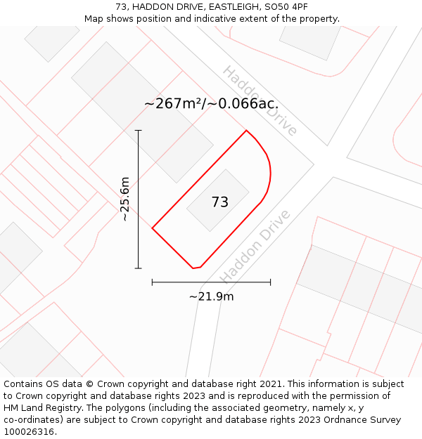 73, HADDON DRIVE, EASTLEIGH, SO50 4PF: Plot and title map