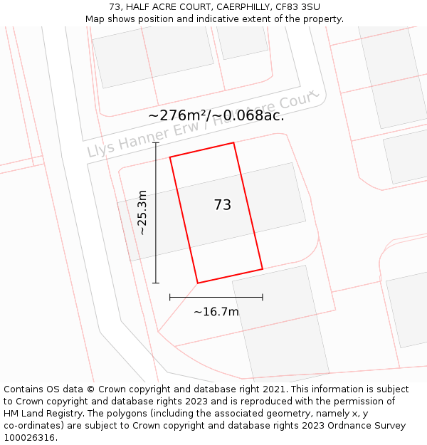 73, HALF ACRE COURT, CAERPHILLY, CF83 3SU: Plot and title map