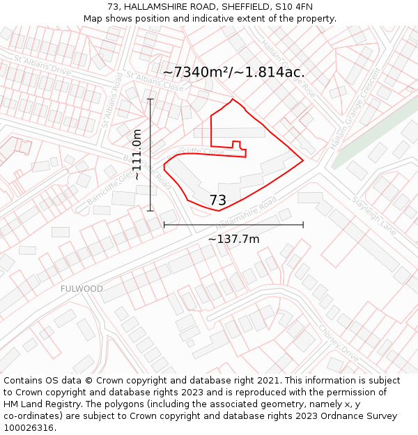 73, HALLAMSHIRE ROAD, SHEFFIELD, S10 4FN: Plot and title map