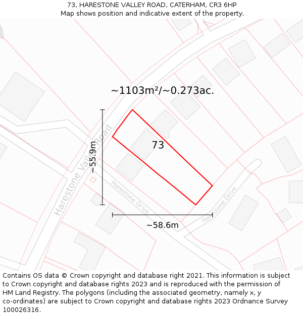 73, HARESTONE VALLEY ROAD, CATERHAM, CR3 6HP: Plot and title map