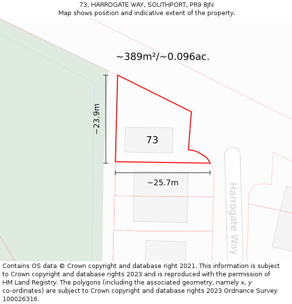 73, HARROGATE WAY, SOUTHPORT, PR9 8JN: Plot and title map