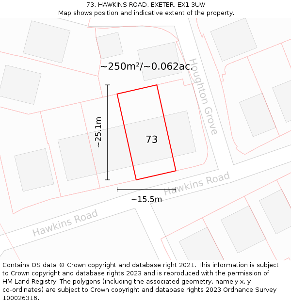 73, HAWKINS ROAD, EXETER, EX1 3UW: Plot and title map