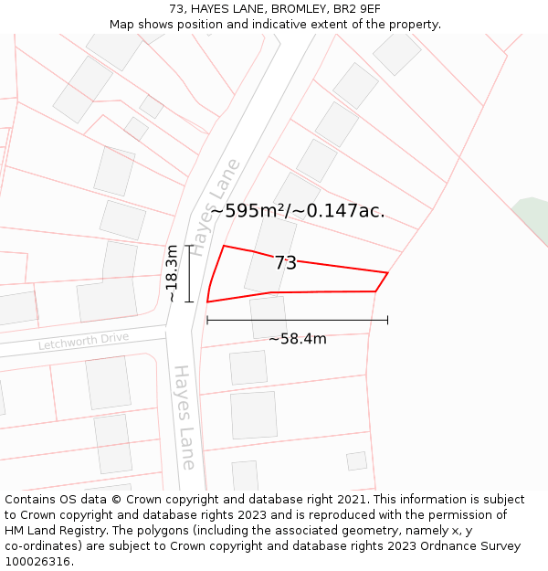 73, HAYES LANE, BROMLEY, BR2 9EF: Plot and title map