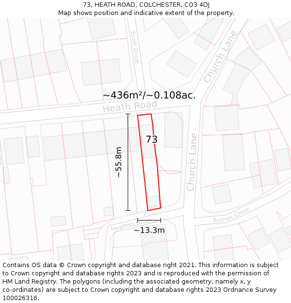 73, HEATH ROAD, COLCHESTER, CO3 4DJ: Plot and title map