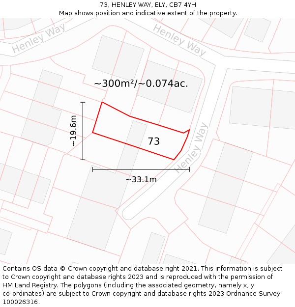 73, HENLEY WAY, ELY, CB7 4YH: Plot and title map