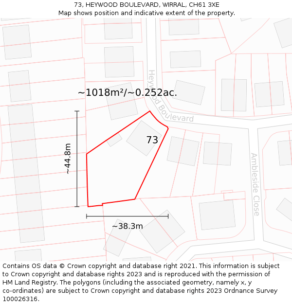 73, HEYWOOD BOULEVARD, WIRRAL, CH61 3XE: Plot and title map