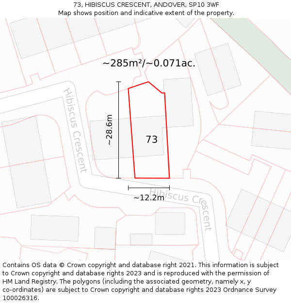 73, HIBISCUS CRESCENT, ANDOVER, SP10 3WF: Plot and title map