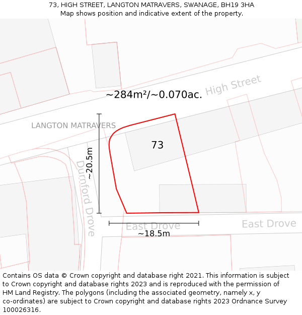 73, HIGH STREET, LANGTON MATRAVERS, SWANAGE, BH19 3HA: Plot and title map