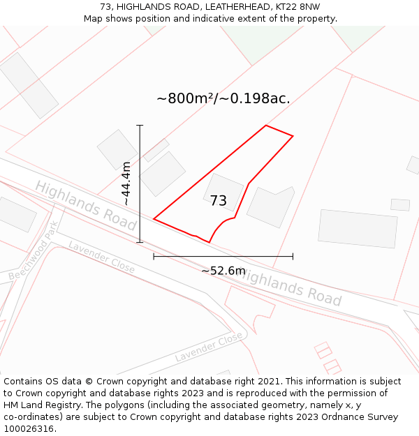 73, HIGHLANDS ROAD, LEATHERHEAD, KT22 8NW: Plot and title map