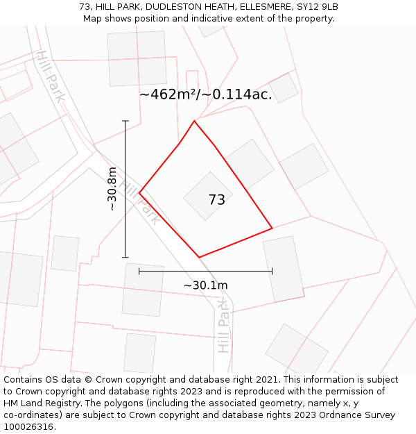 73, HILL PARK, DUDLESTON HEATH, ELLESMERE, SY12 9LB: Plot and title map