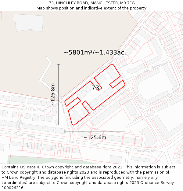 73, HINCHLEY ROAD, MANCHESTER, M9 7FG: Plot and title map