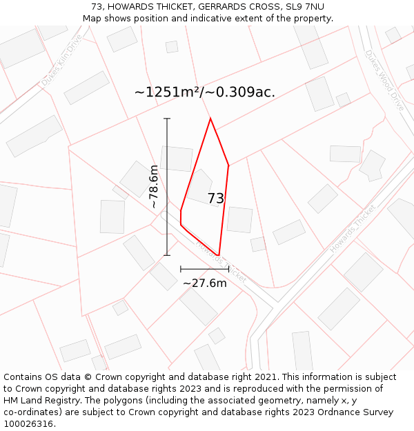 73, HOWARDS THICKET, GERRARDS CROSS, SL9 7NU: Plot and title map