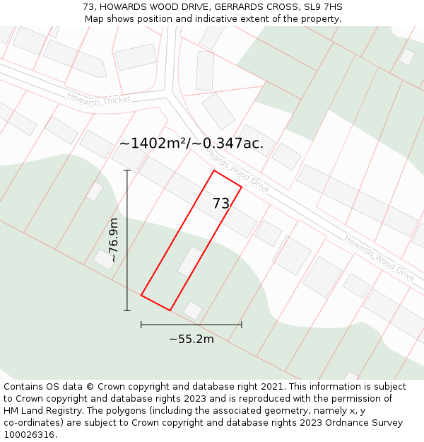 73, HOWARDS WOOD DRIVE, GERRARDS CROSS, SL9 7HS: Plot and title map