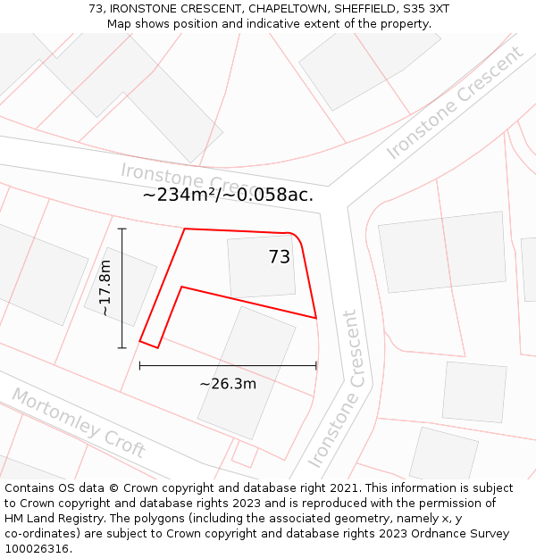 73, IRONSTONE CRESCENT, CHAPELTOWN, SHEFFIELD, S35 3XT: Plot and title map
