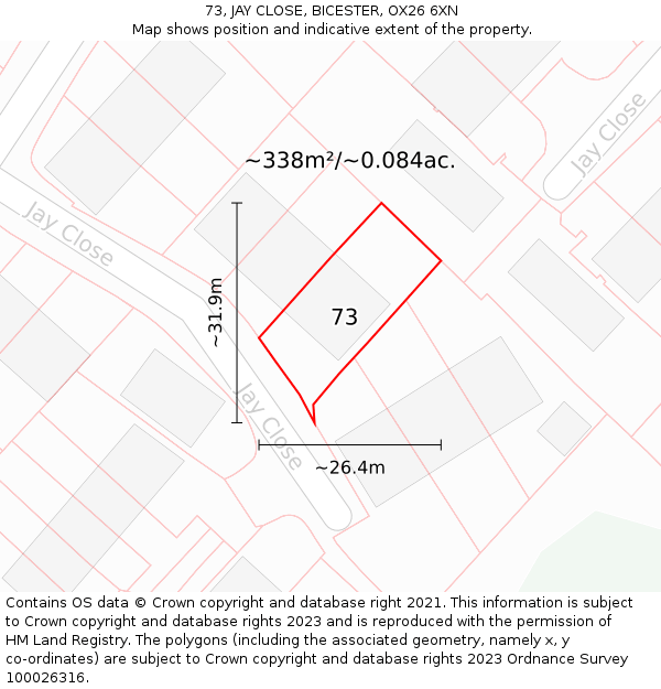 73, JAY CLOSE, BICESTER, OX26 6XN: Plot and title map