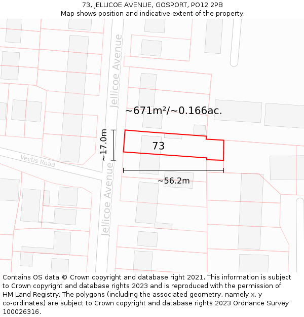 73, JELLICOE AVENUE, GOSPORT, PO12 2PB: Plot and title map