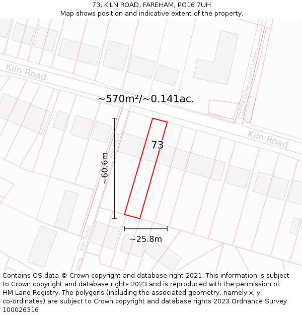 73, KILN ROAD, FAREHAM, PO16 7UH: Plot and title map