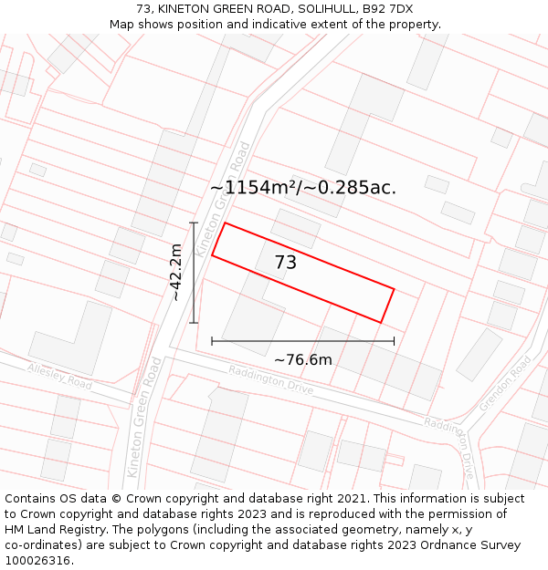 73, KINETON GREEN ROAD, SOLIHULL, B92 7DX: Plot and title map