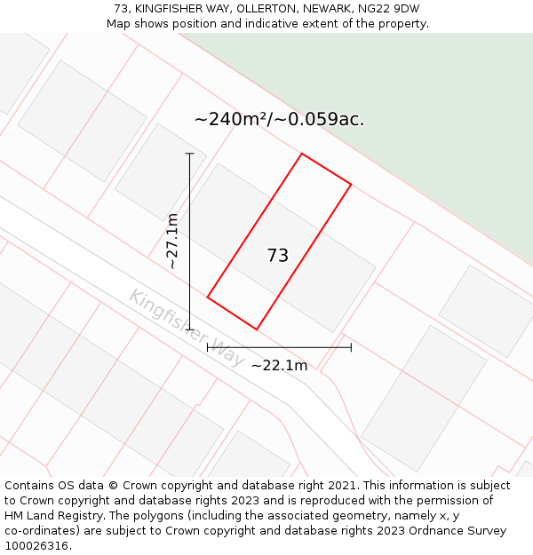 73, KINGFISHER WAY, OLLERTON, NEWARK, NG22 9DW: Plot and title map