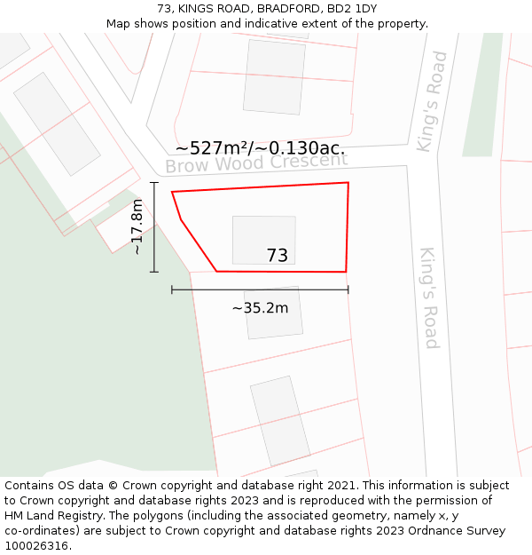 73, KINGS ROAD, BRADFORD, BD2 1DY: Plot and title map