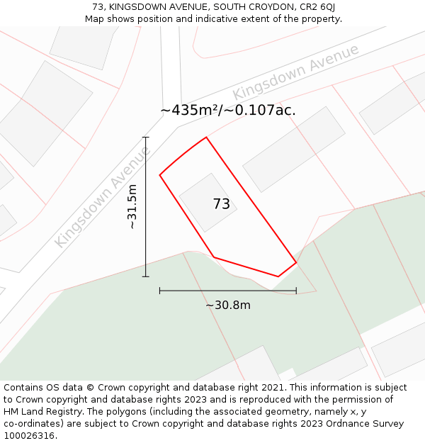 73, KINGSDOWN AVENUE, SOUTH CROYDON, CR2 6QJ: Plot and title map