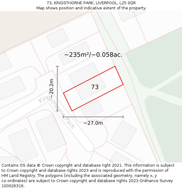 73, KINGSTHORNE PARK, LIVERPOOL, L25 0QR: Plot and title map