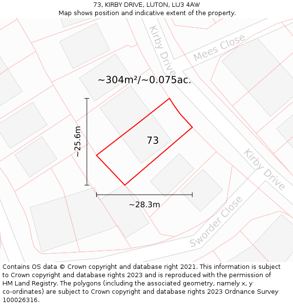 73, KIRBY DRIVE, LUTON, LU3 4AW: Plot and title map