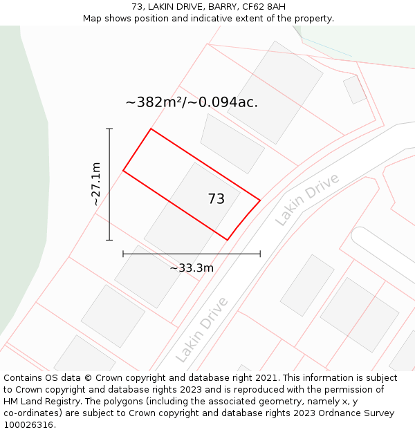 73, LAKIN DRIVE, BARRY, CF62 8AH: Plot and title map