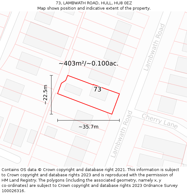 73, LAMBWATH ROAD, HULL, HU8 0EZ: Plot and title map