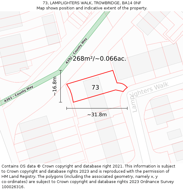 73, LAMPLIGHTERS WALK, TROWBRIDGE, BA14 0NF: Plot and title map