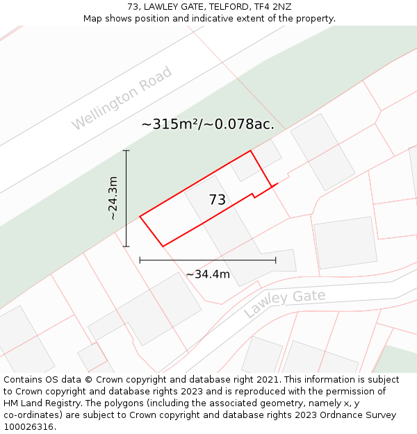 73, LAWLEY GATE, TELFORD, TF4 2NZ: Plot and title map