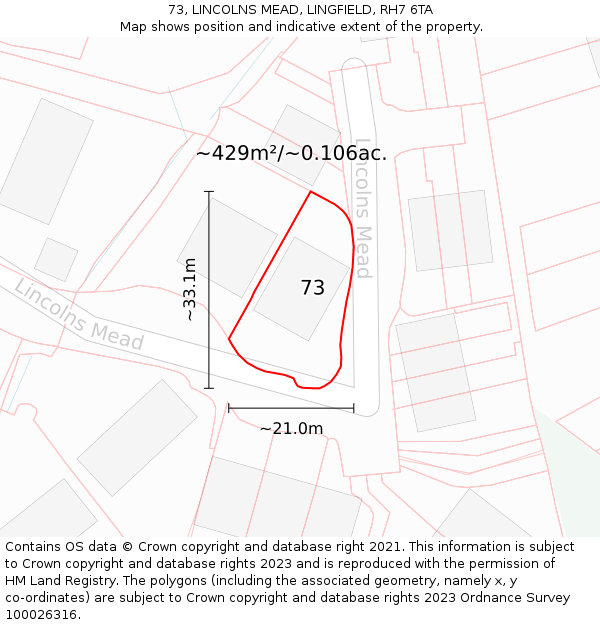 73, LINCOLNS MEAD, LINGFIELD, RH7 6TA: Plot and title map