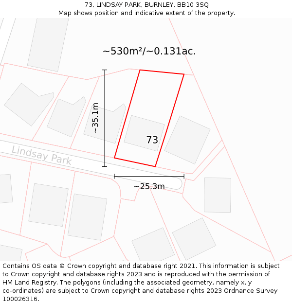 73, LINDSAY PARK, BURNLEY, BB10 3SQ: Plot and title map