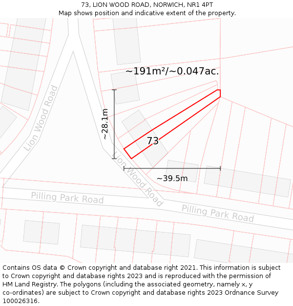 73, LION WOOD ROAD, NORWICH, NR1 4PT: Plot and title map