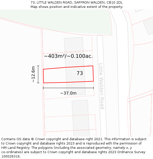 73, LITTLE WALDEN ROAD, SAFFRON WALDEN, CB10 2DL: Plot and title map