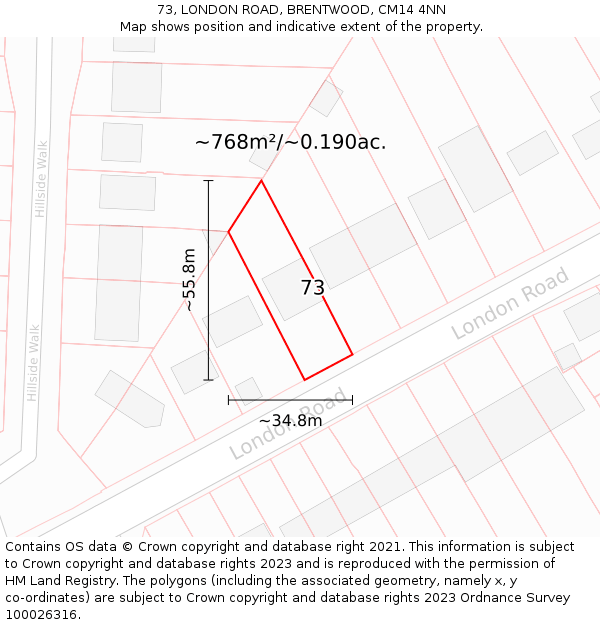 73, LONDON ROAD, BRENTWOOD, CM14 4NN: Plot and title map