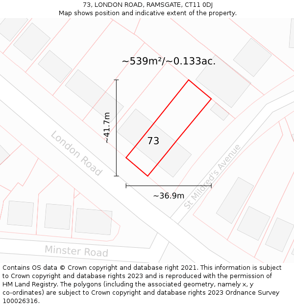 73, LONDON ROAD, RAMSGATE, CT11 0DJ: Plot and title map