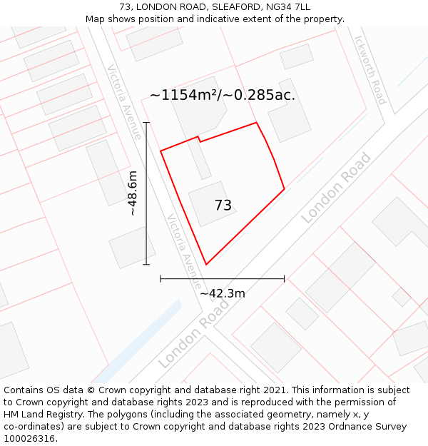 73, LONDON ROAD, SLEAFORD, NG34 7LL: Plot and title map