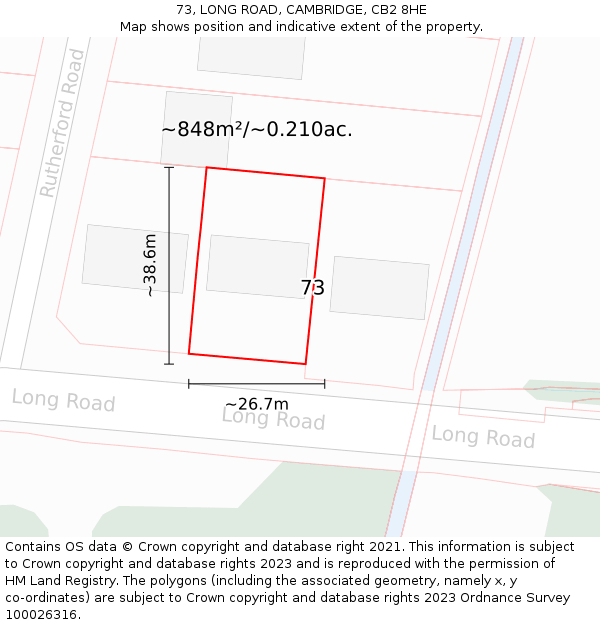 73, LONG ROAD, CAMBRIDGE, CB2 8HE: Plot and title map