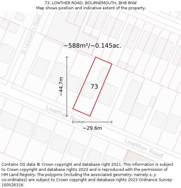 73, LOWTHER ROAD, BOURNEMOUTH, BH8 8NW: Plot and title map