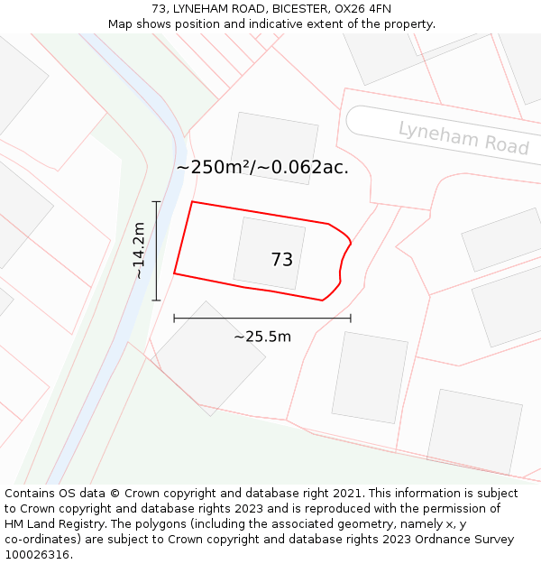 73, LYNEHAM ROAD, BICESTER, OX26 4FN: Plot and title map