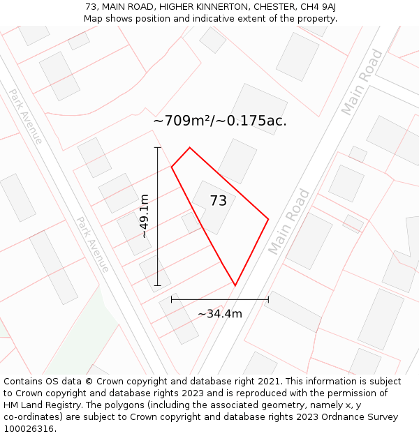 73, MAIN ROAD, HIGHER KINNERTON, CHESTER, CH4 9AJ: Plot and title map