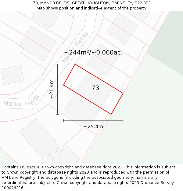 73, MANOR FIELDS, GREAT HOUGHTON, BARNSLEY, S72 0BF: Plot and title map