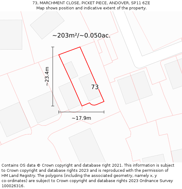 73, MARCHMENT CLOSE, PICKET PIECE, ANDOVER, SP11 6ZE: Plot and title map