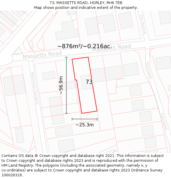 73, MASSETTS ROAD, HORLEY, RH6 7EB: Plot and title map